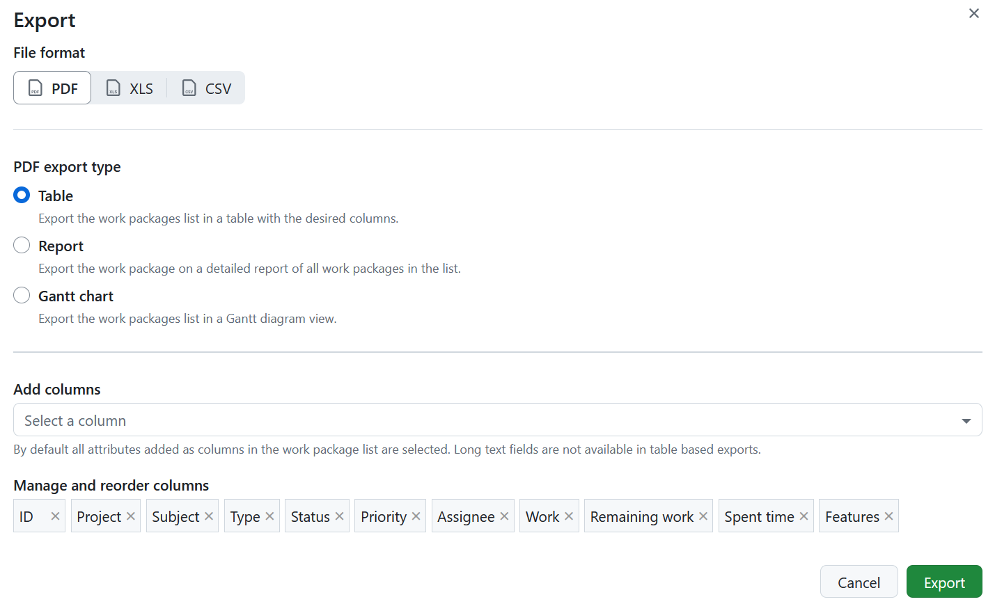 OpenProject PDF-Export