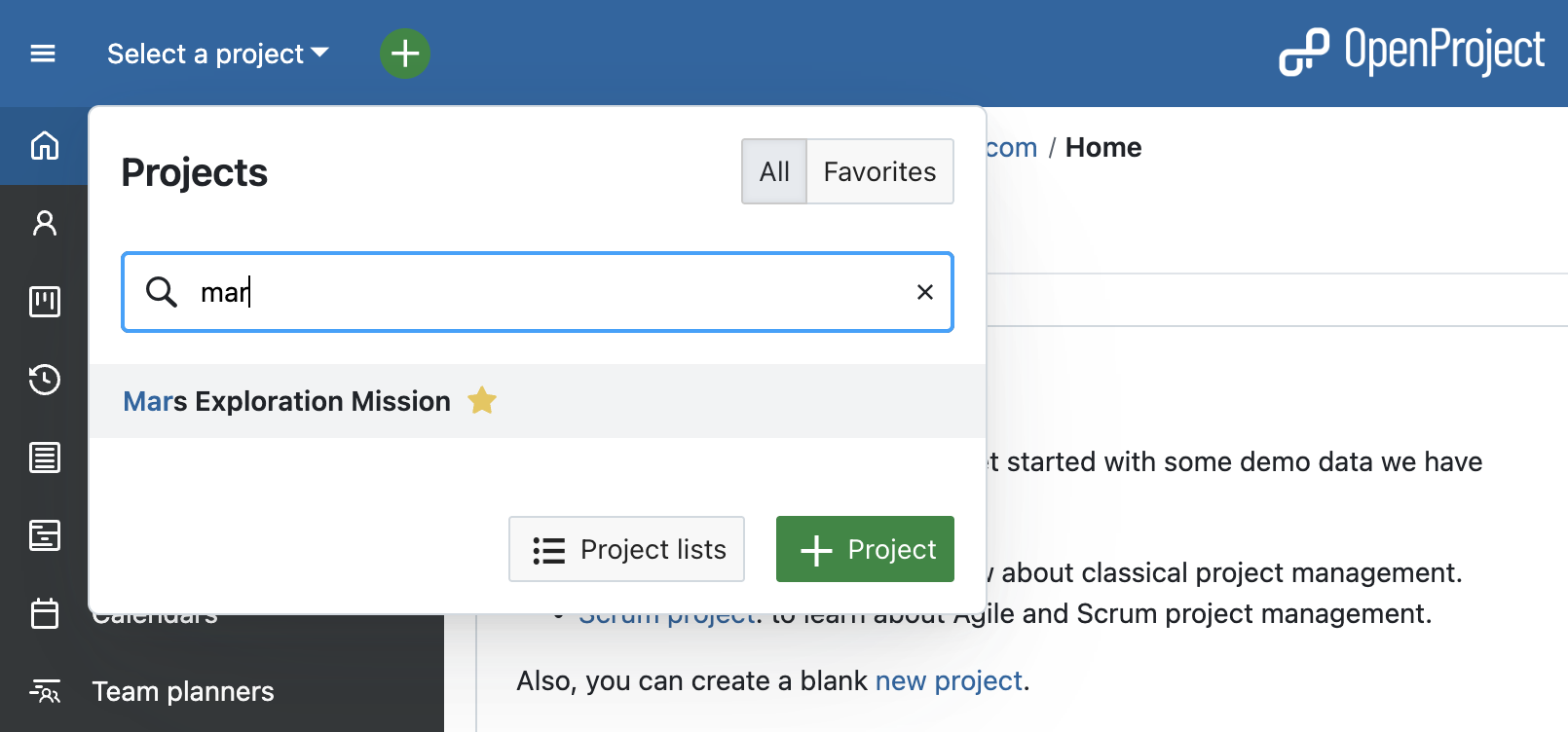 Procurar um projeto no OpenProject
