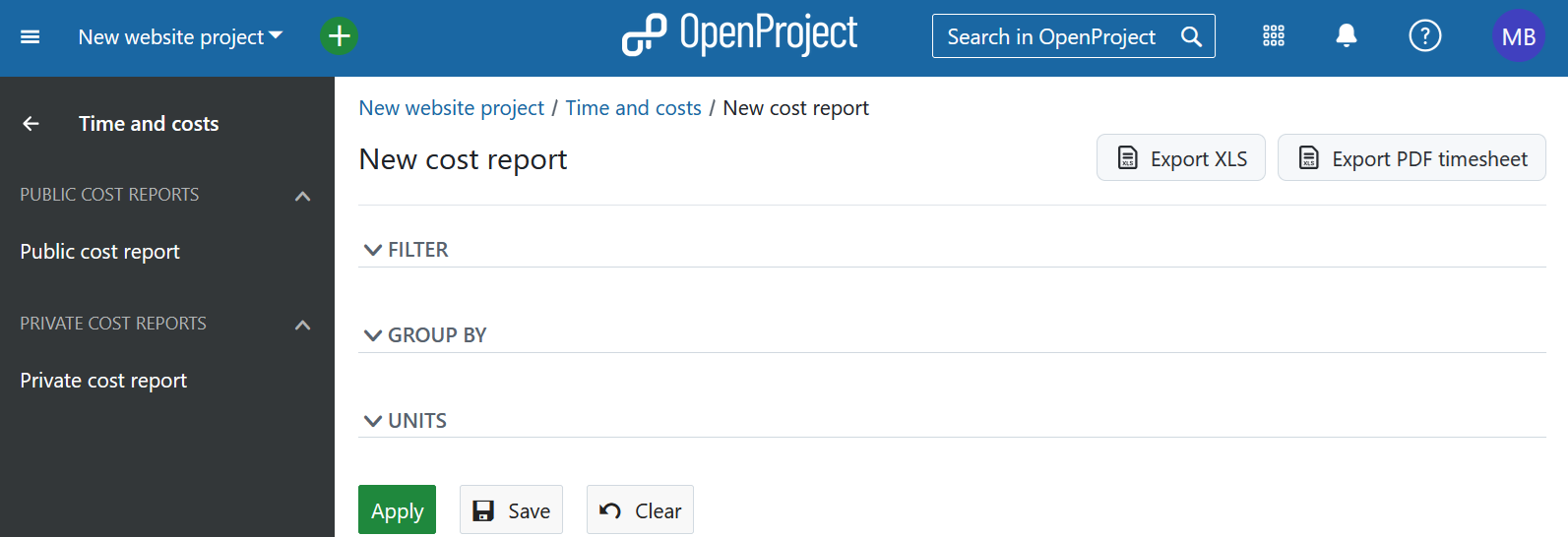 Módulo de tempo e custos no OpenProject
