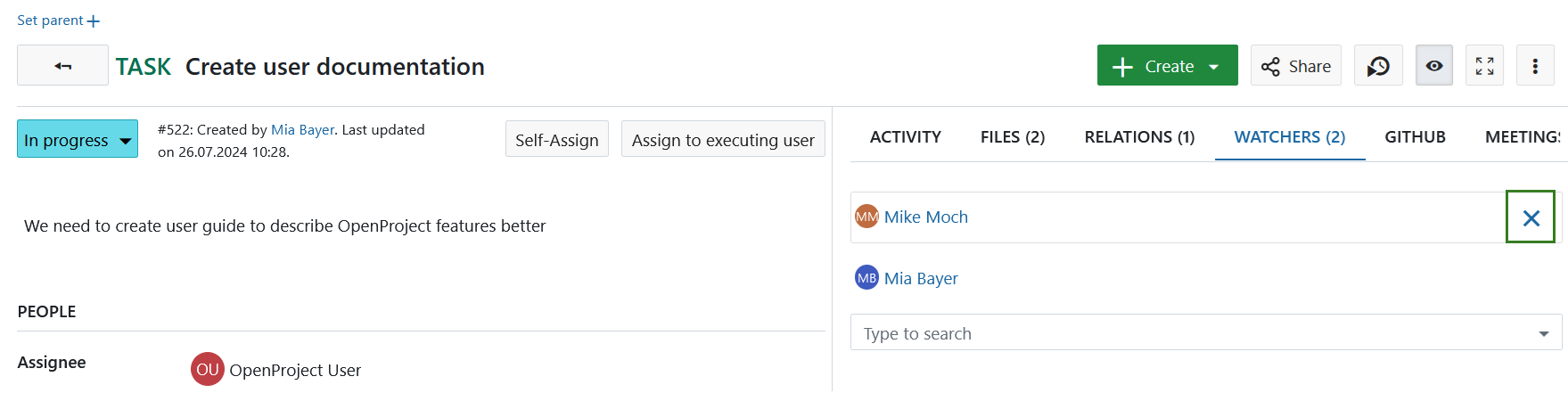 Eliminar observadores de los paquetes de trabajo de OpenProject