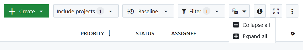 Alle Schaltfläche in OpenProject Arbeitspaket-Tabelle einklappen